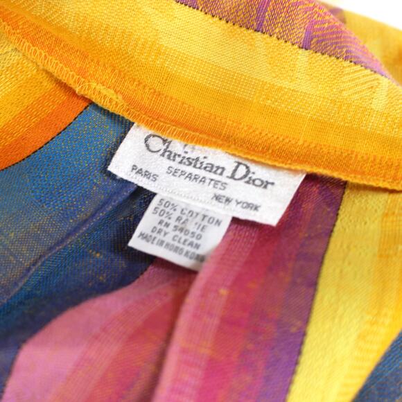 Christian Dior VTG Colorful Pleated Skirt Multicolor Leaf Stripe Pattern Midi XS - Picture 6 of 6